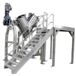 Industrial stainless steel V-blender with operator platform and staircase