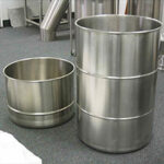 Stainless steel cylindrical containers for industrial storage or mixing