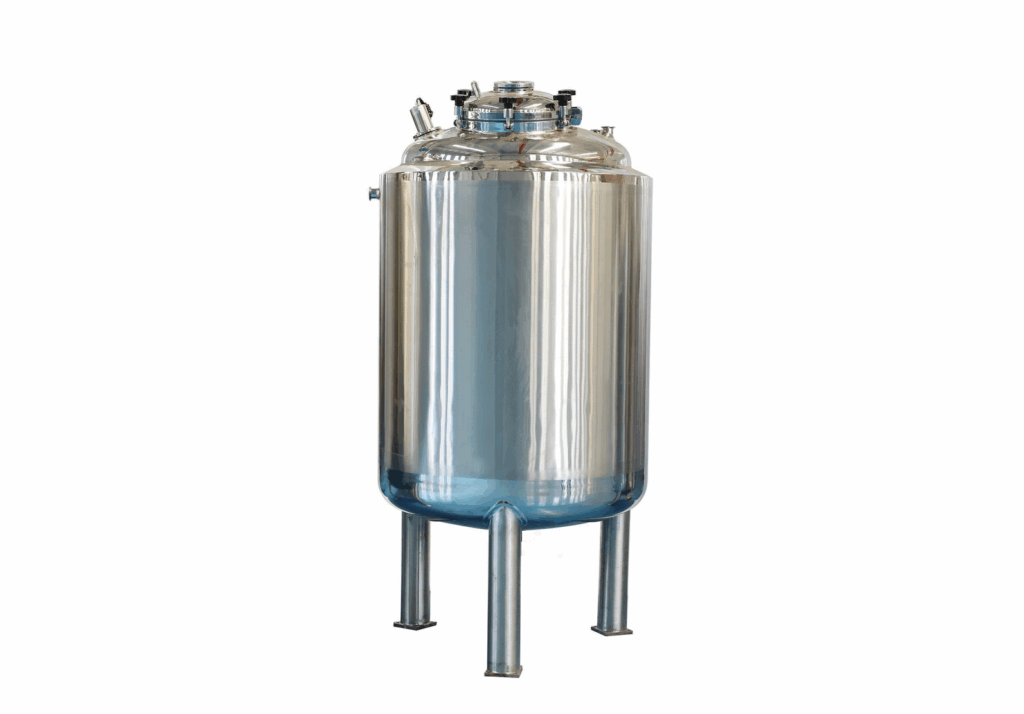 Vertical stainless steel processing vessel for food and pharmaceutical use