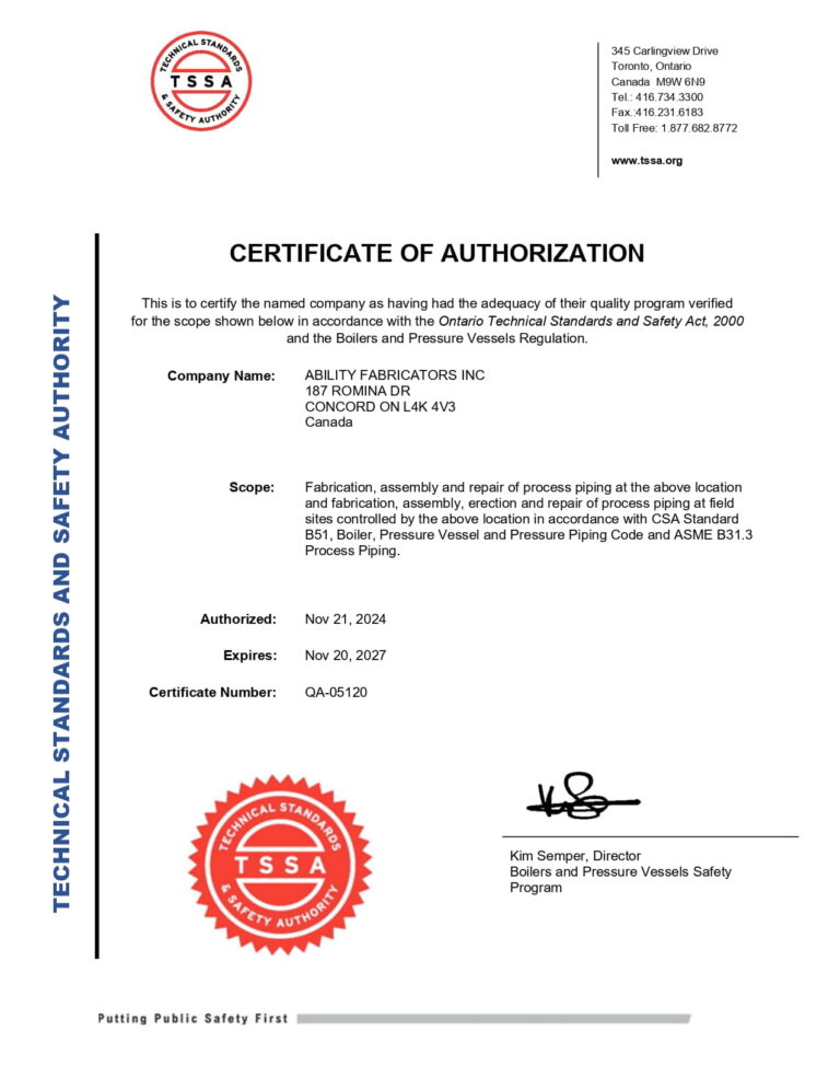 ABILITY FABRICATORS INC (4 Certs)